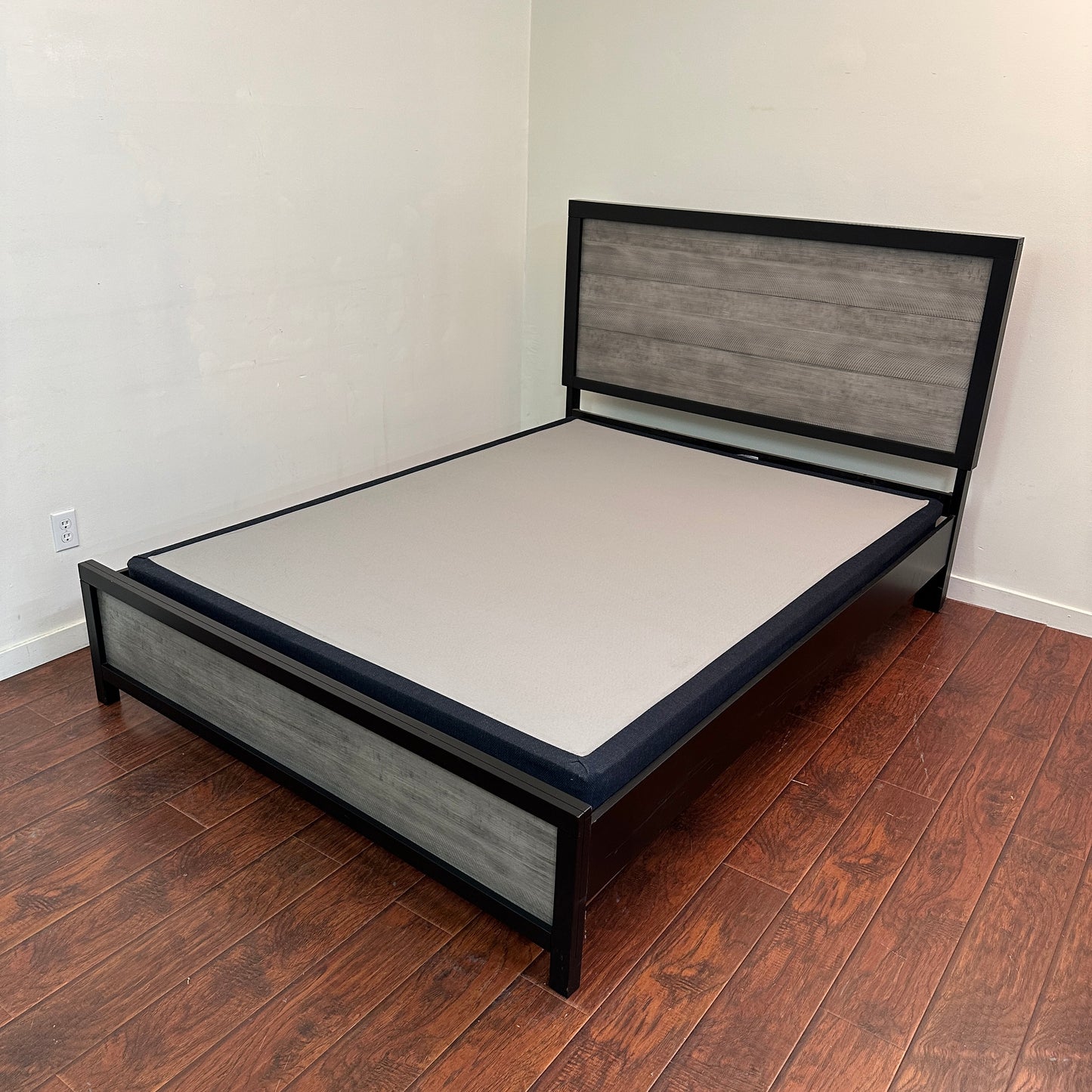 Black Panel Bed with Boxspring - Queen