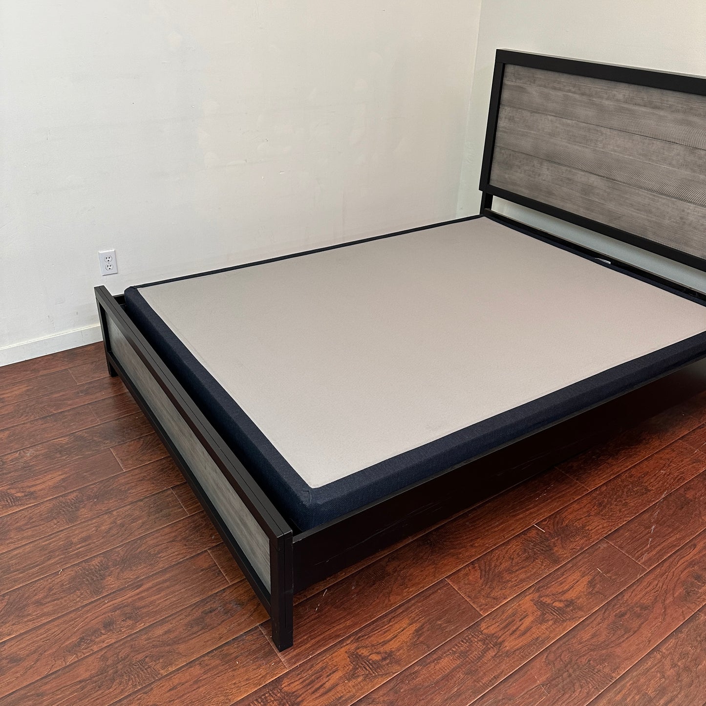 Black Panel Bed with Boxspring - Queen