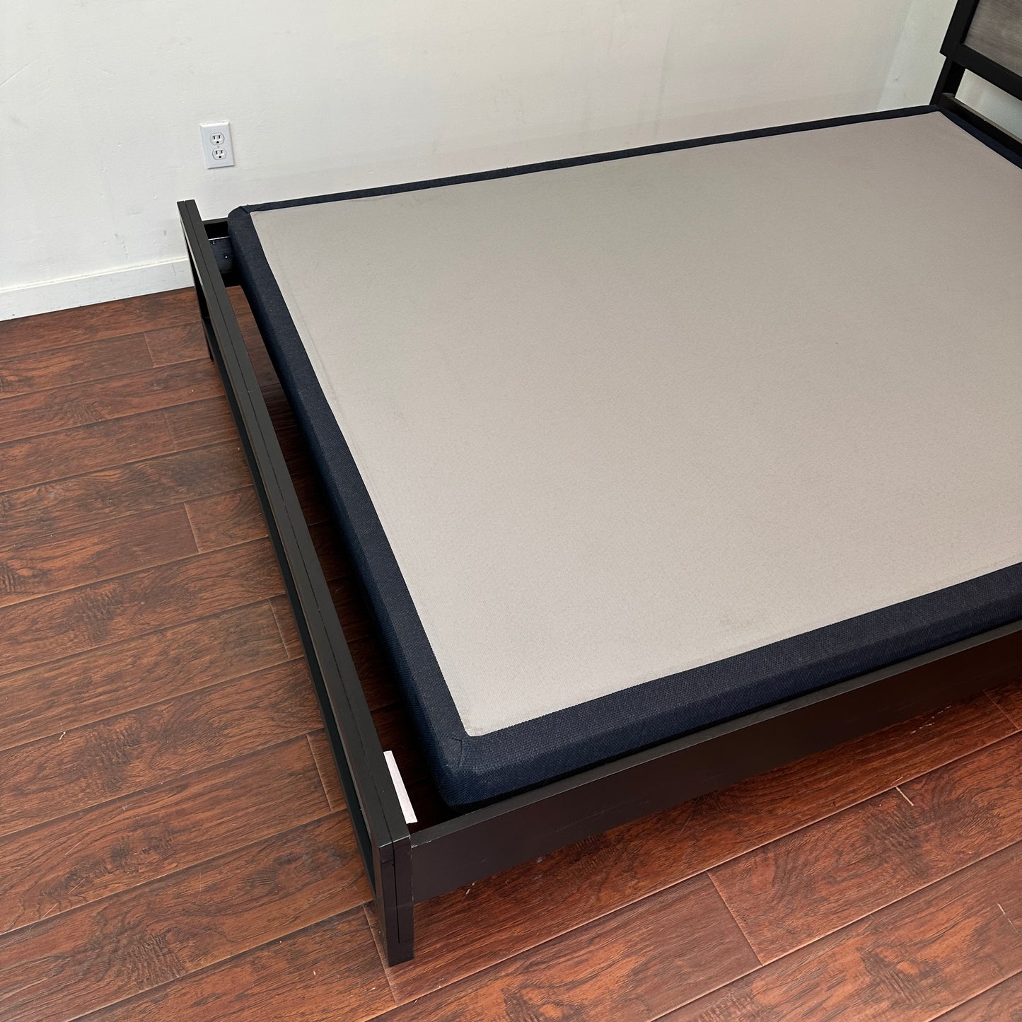 Black Panel Bed with Boxspring - Queen