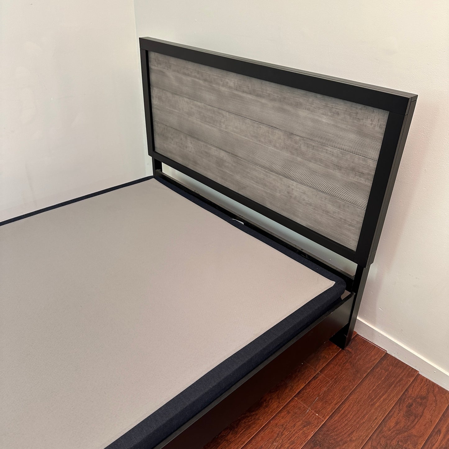 Black Panel Bed with Boxspring - Queen