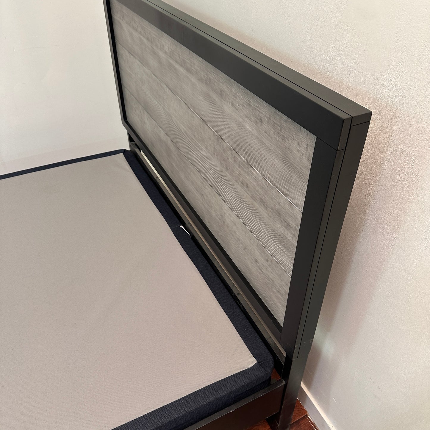 Black Panel Bed with Boxspring - Queen