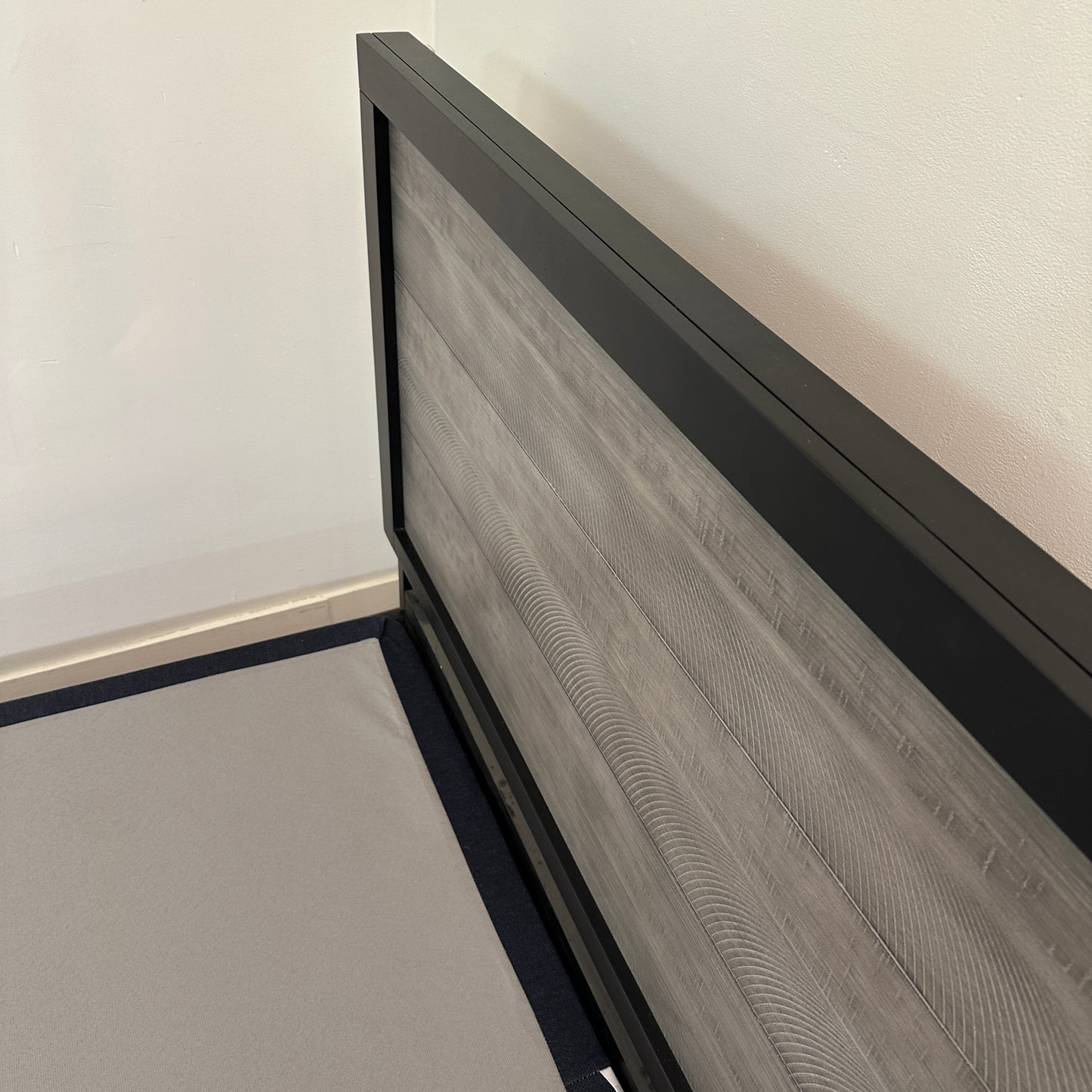 Black Panel Bed with Boxspring - Queen