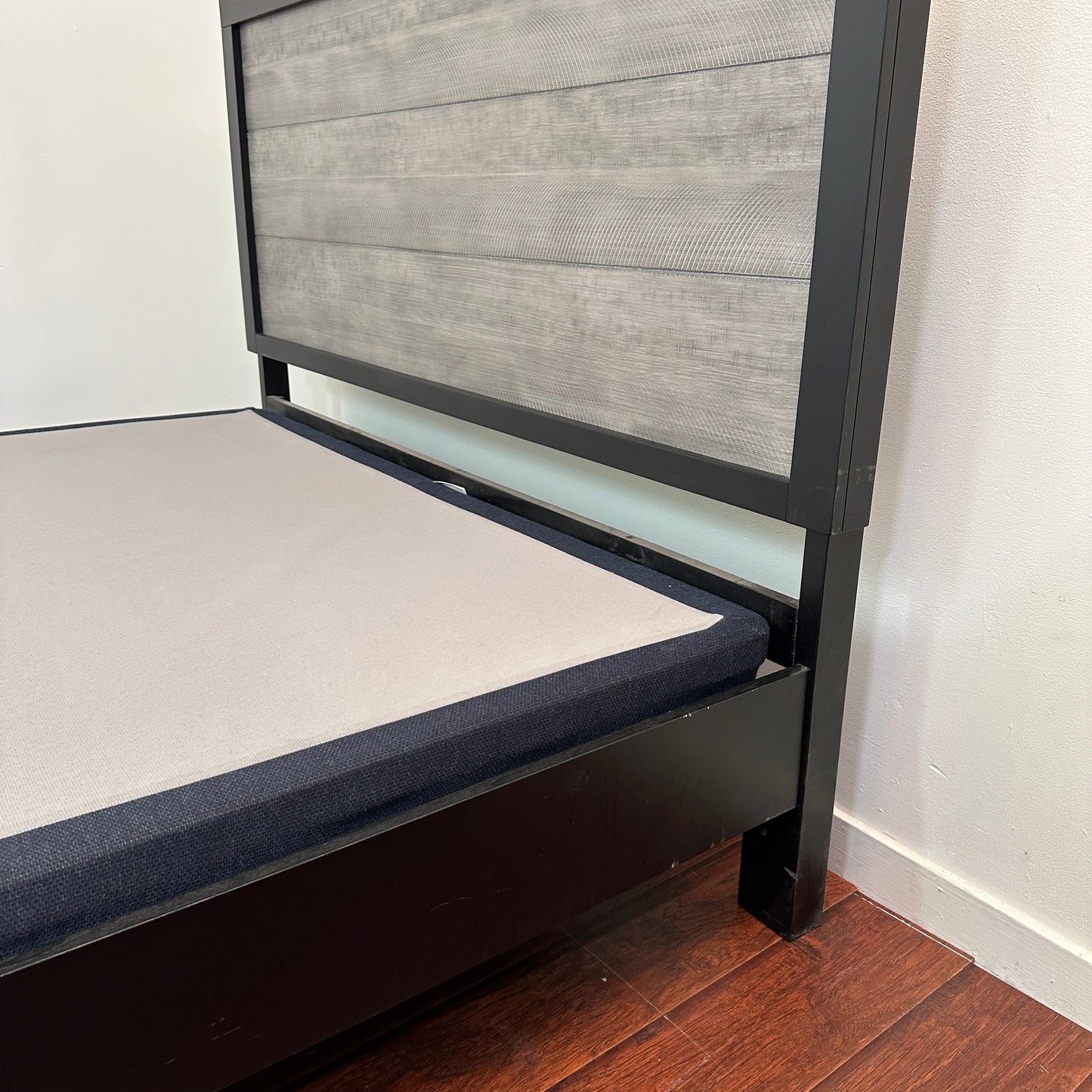Black Panel Bed with Boxspring - Queen