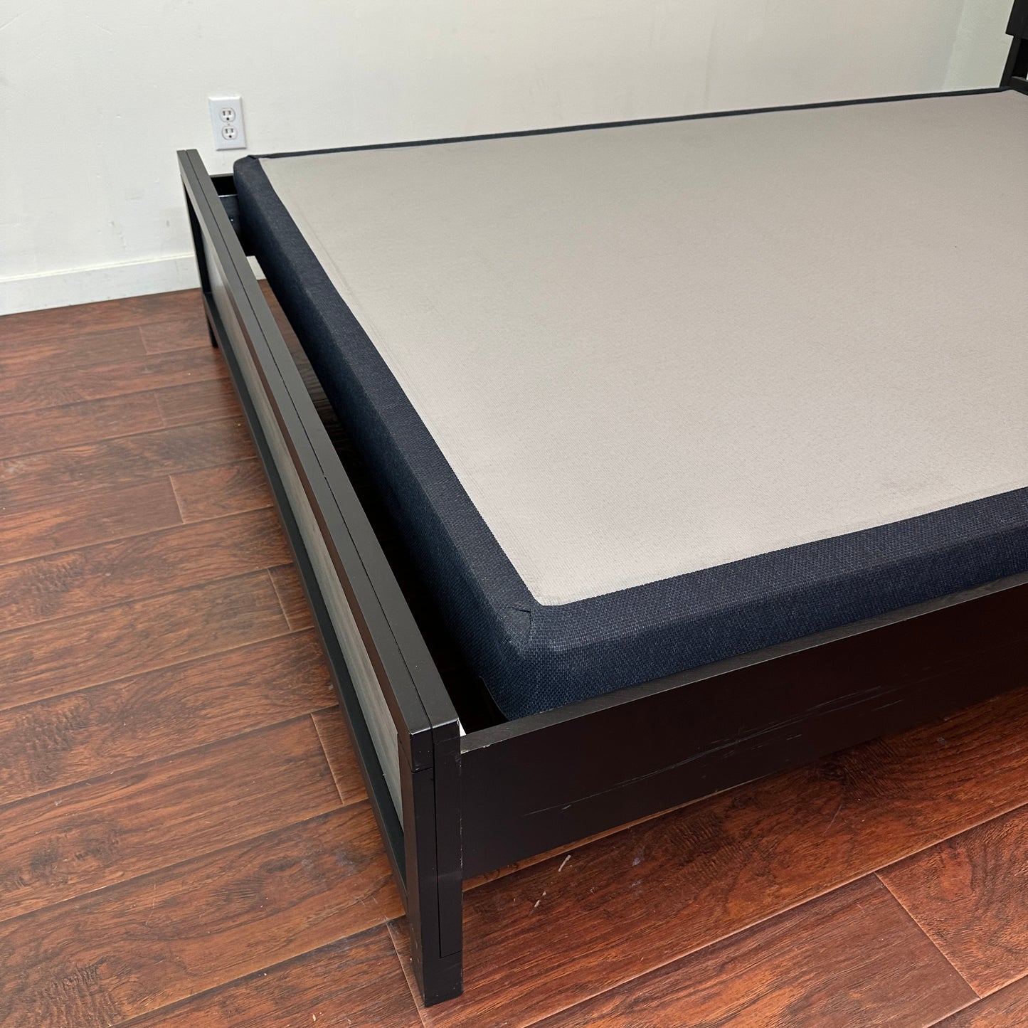 Black Panel Bed with Boxspring - Queen