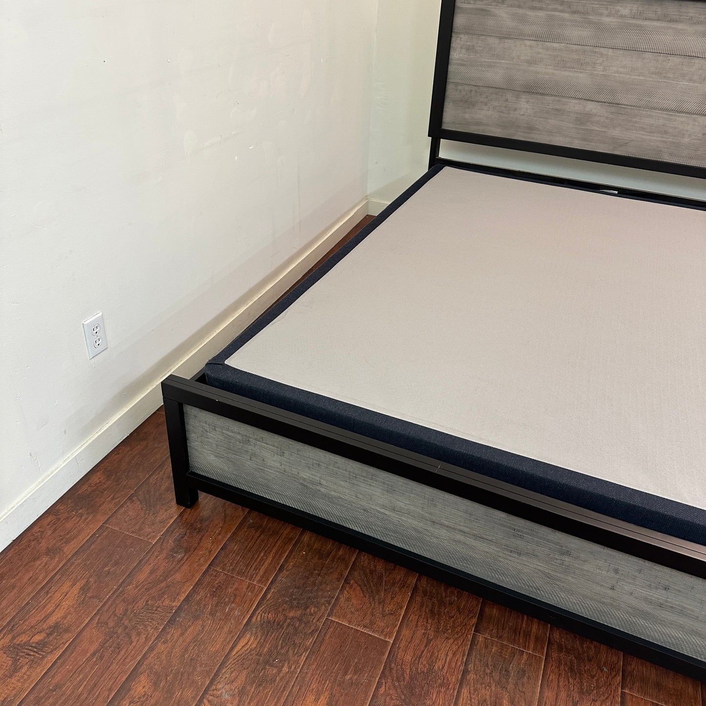 Black Panel Bed with Boxspring - Queen