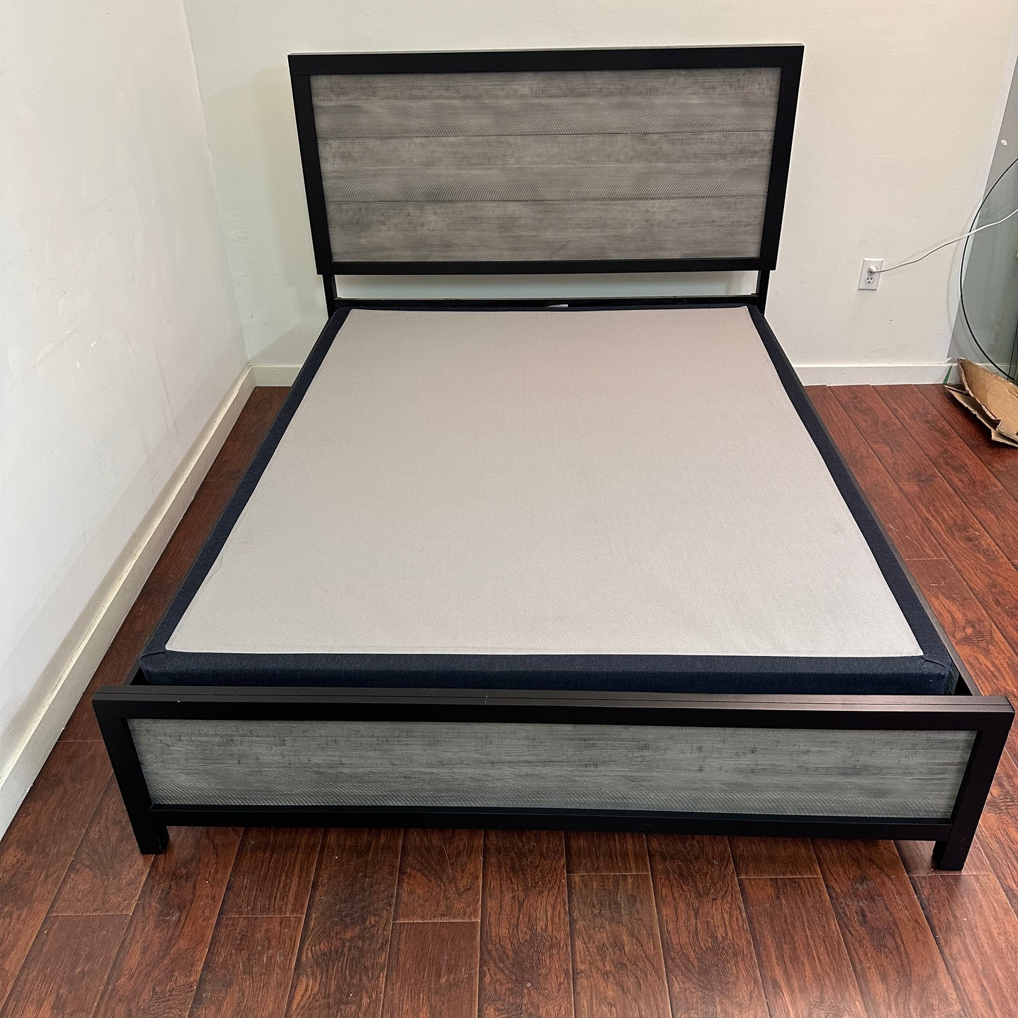 Black Panel Bed with Boxspring - Queen