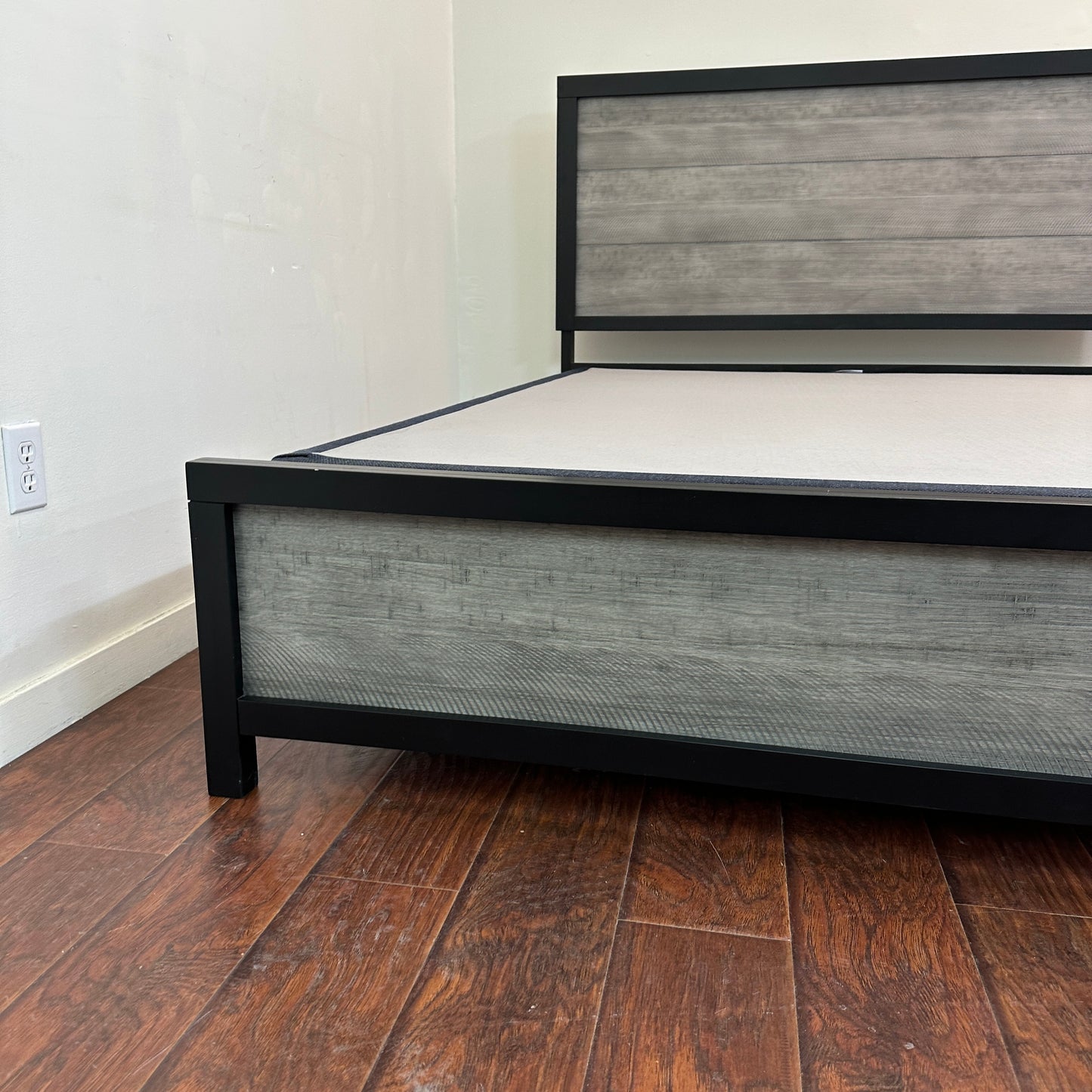 Black Panel Bed with Boxspring - Queen