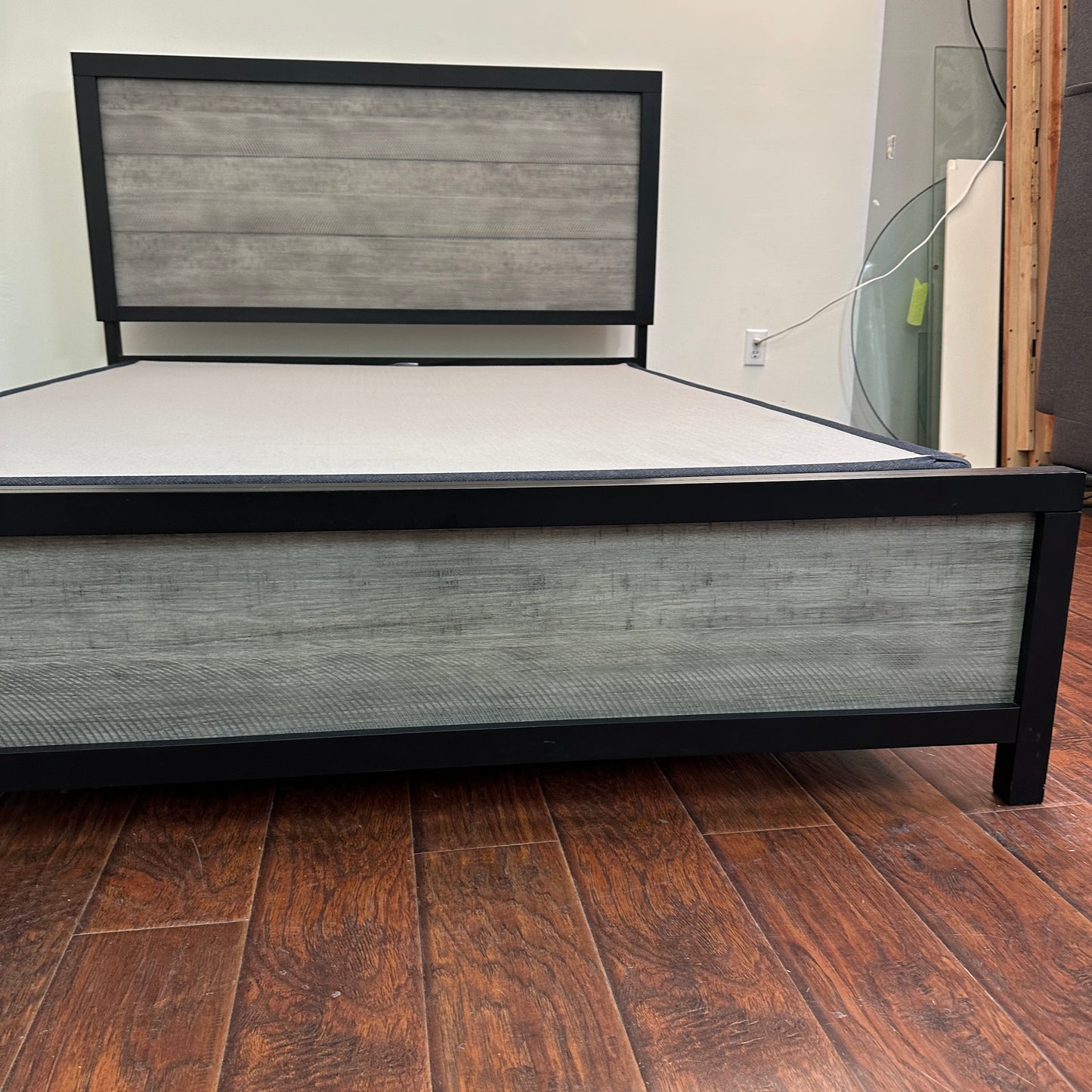 Black Panel Bed with Boxspring - Queen