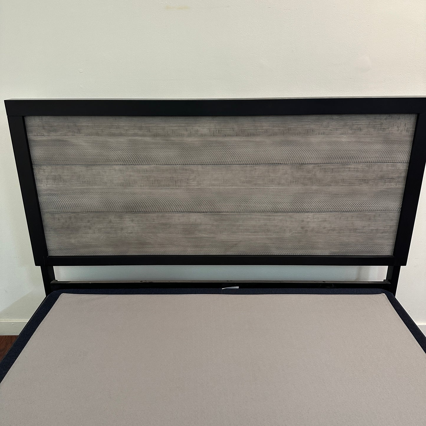 Black Panel Bed with Boxspring - Queen