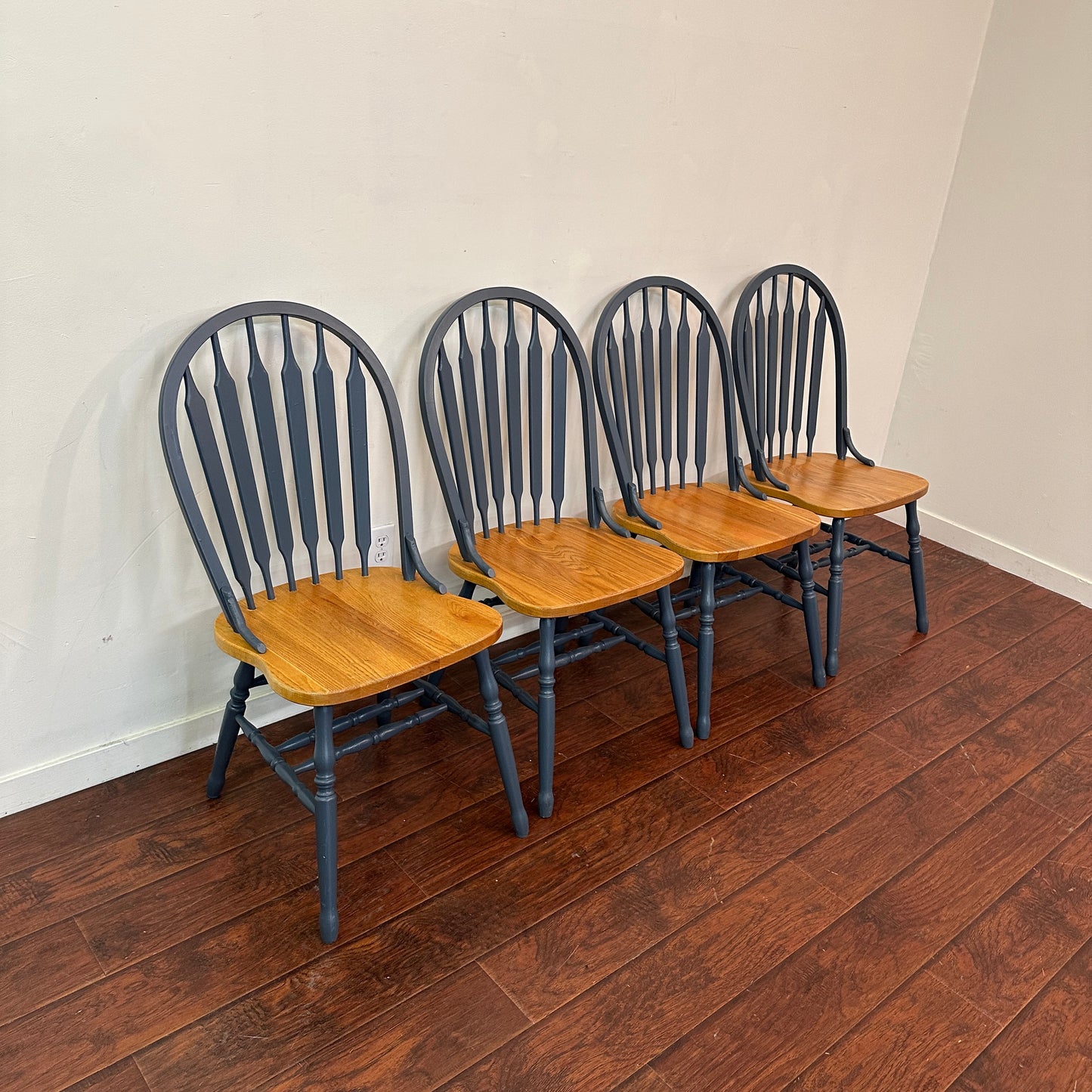Oak & Blue Dining Chairs (set of 4)