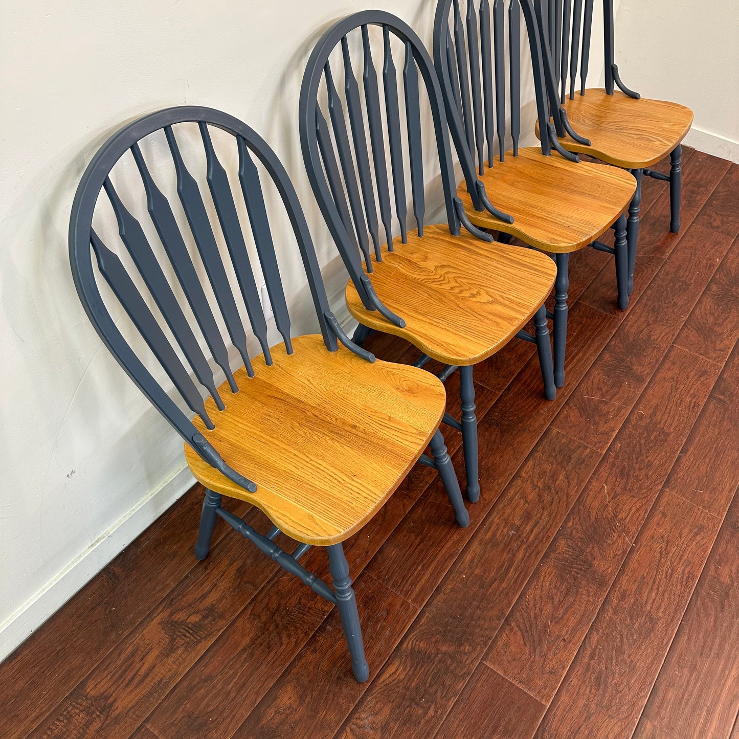 Oak & Blue Dining Chairs (set of 4)