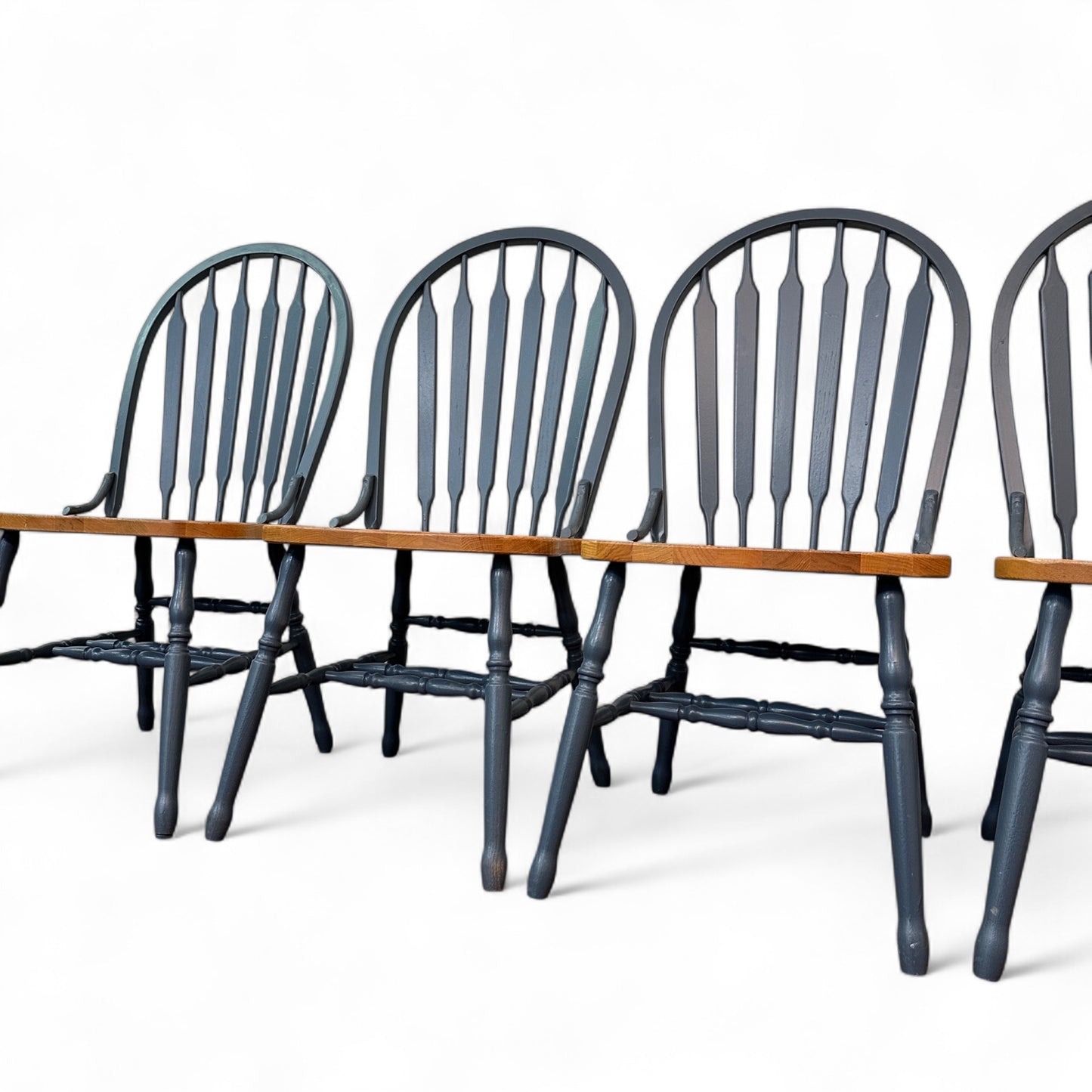Oak & Blue Dining Chairs (set of 4)