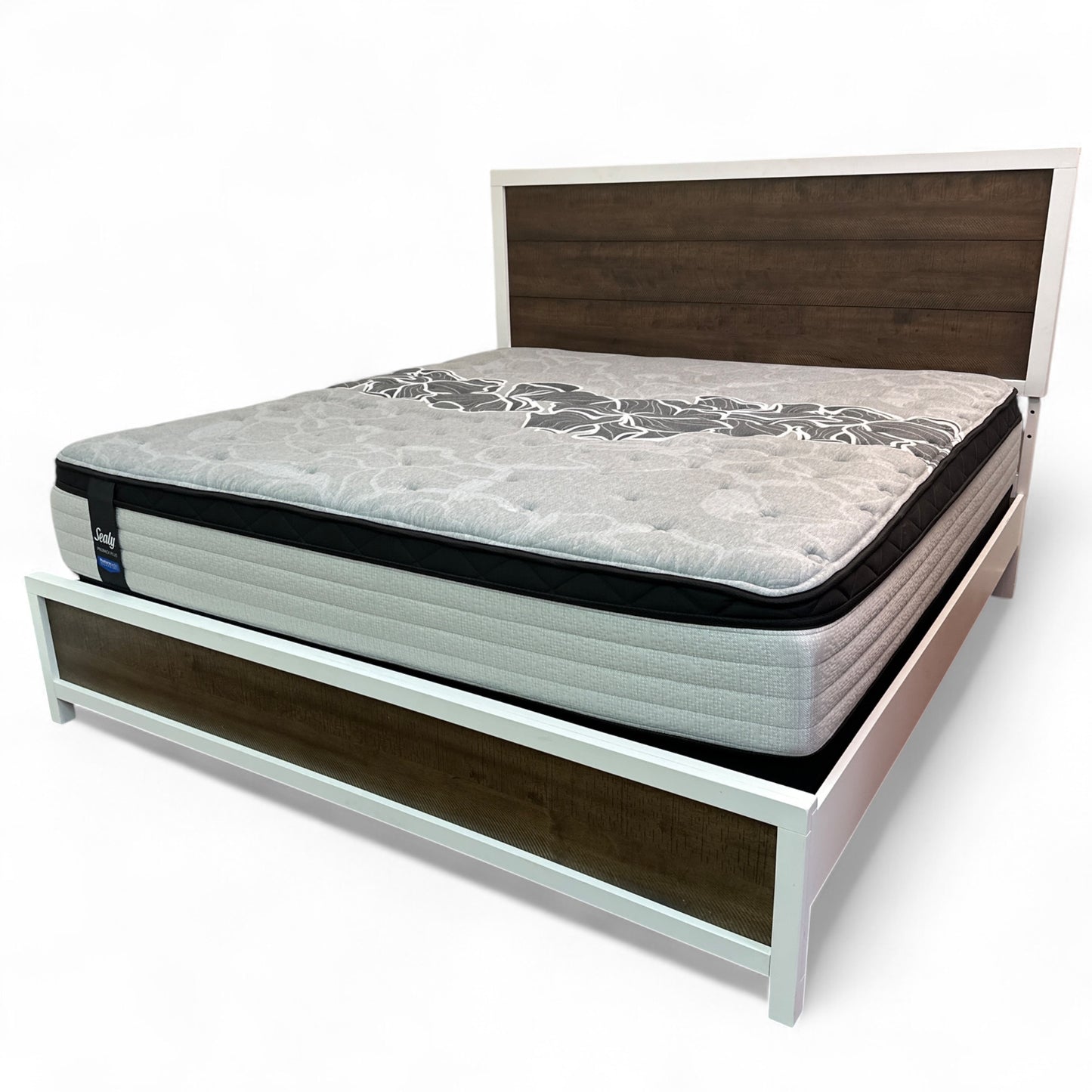 Fusion King White & Brown Bed with Mattress