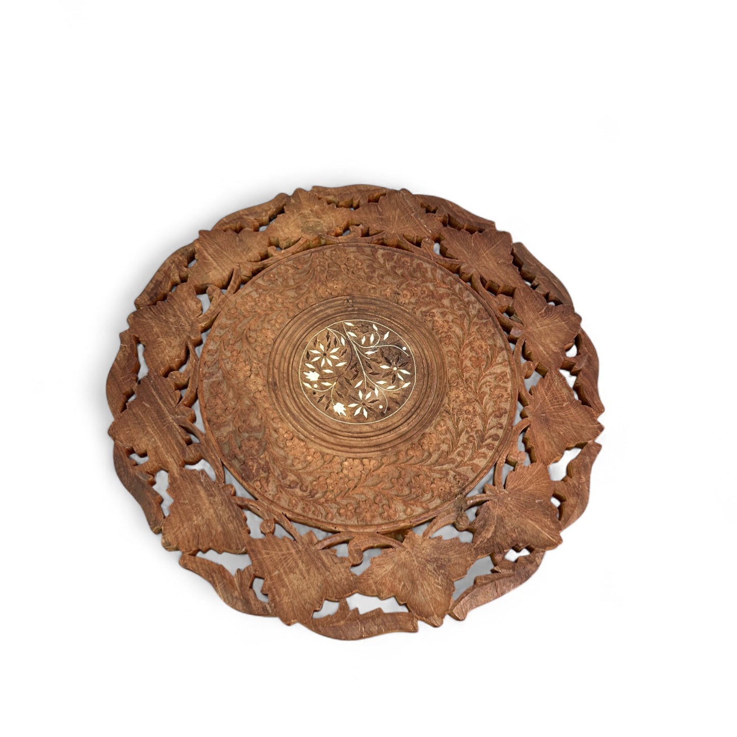 Vintage Carved Wood Round Side Table