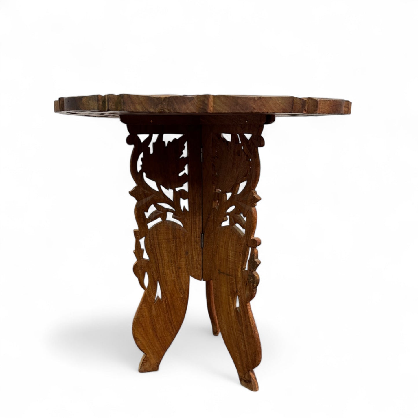 Vintage Carved Wood Round Side Table