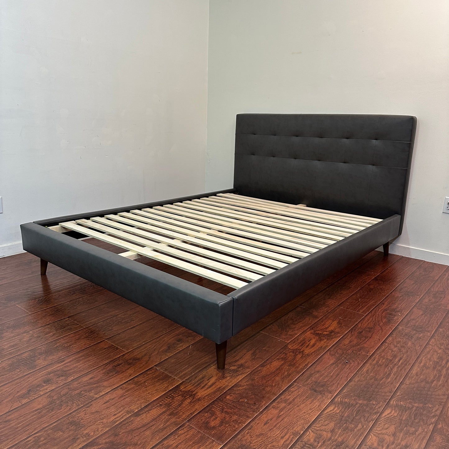 Faux Leather Mid-Century Style Queen Bed