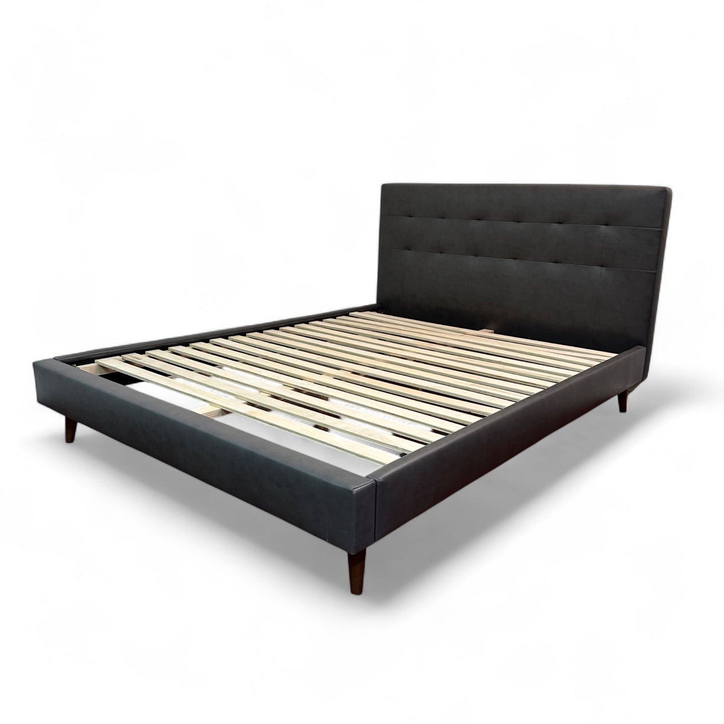 Faux Leather Mid-Century Style Queen Bed