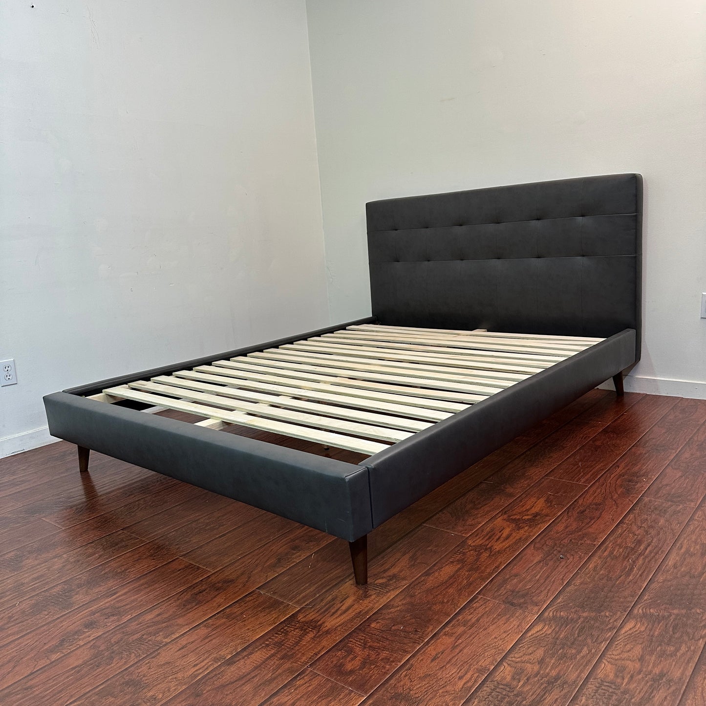 Faux Leather Mid-Century Style Queen Bed