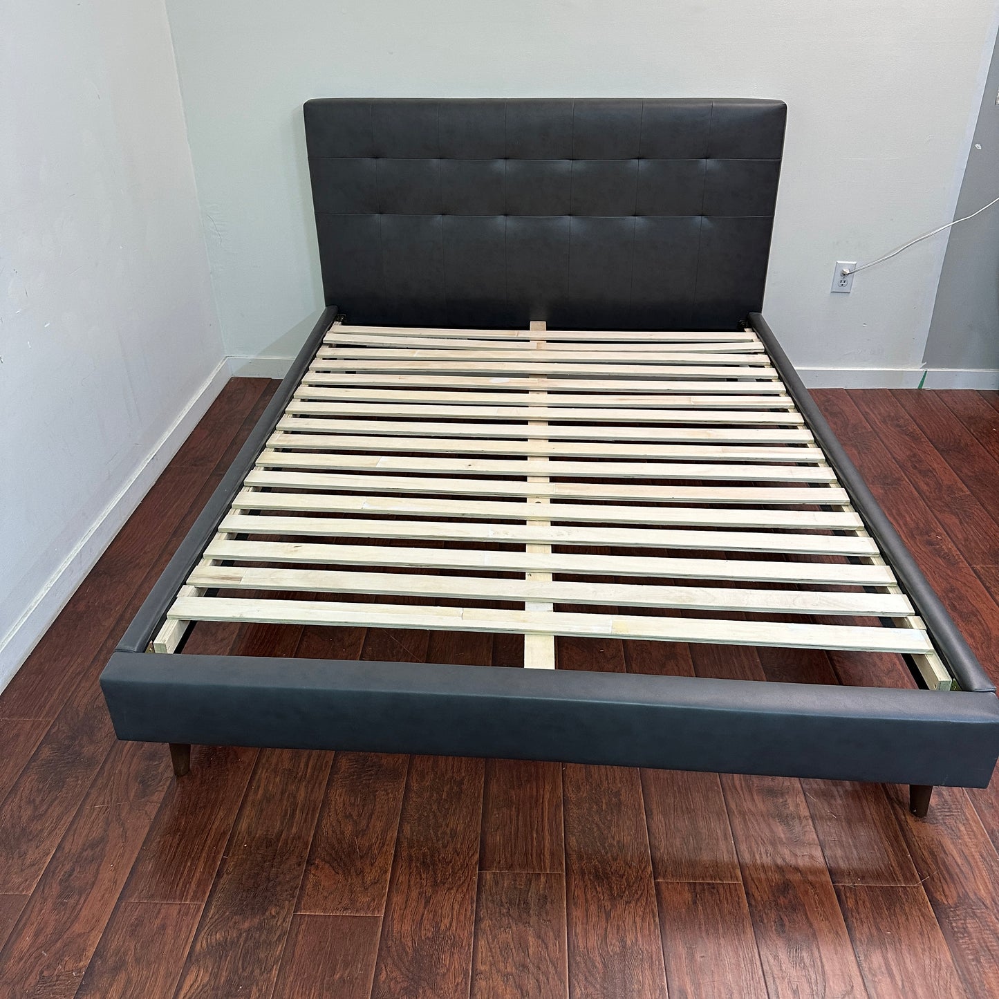 Faux Leather Mid-Century Style Queen Bed
