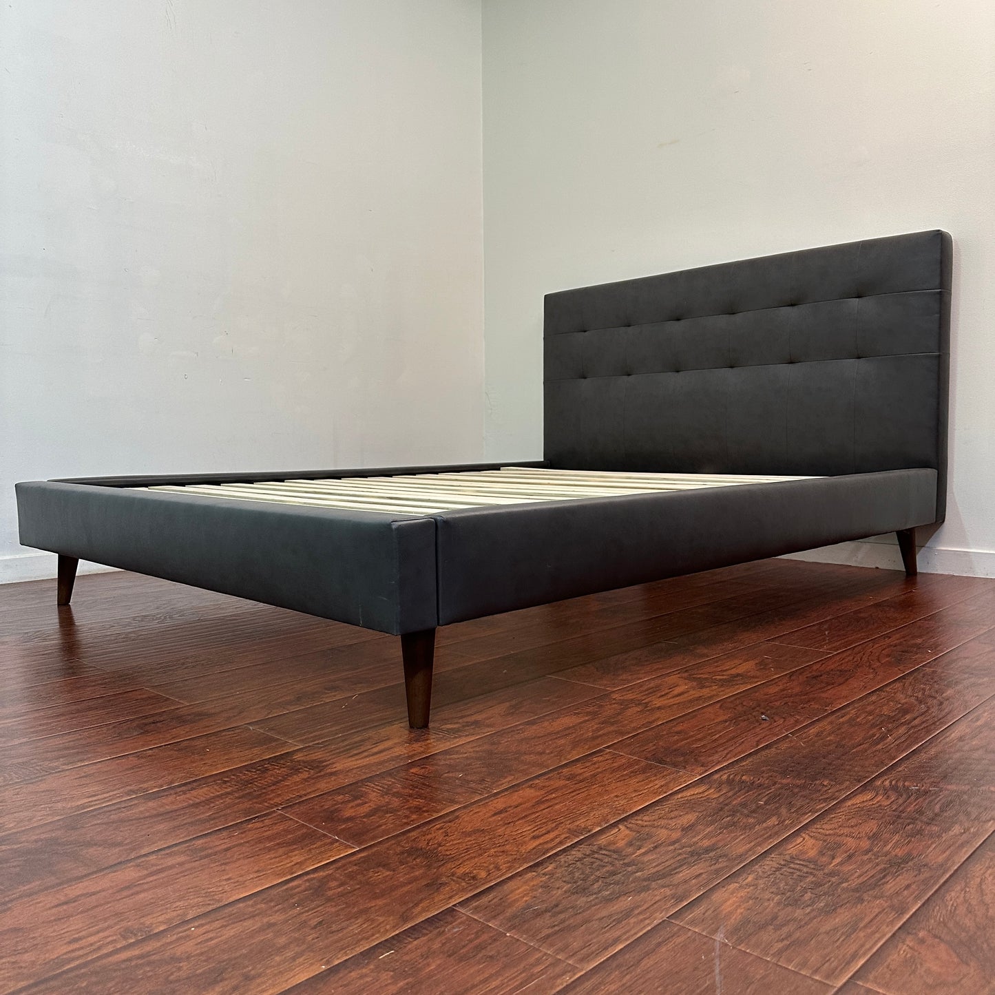 Faux Leather Mid-Century Style Queen Bed