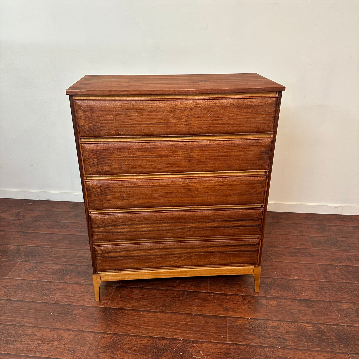 Vintage Walnut Five Drawers Highboy Dresser