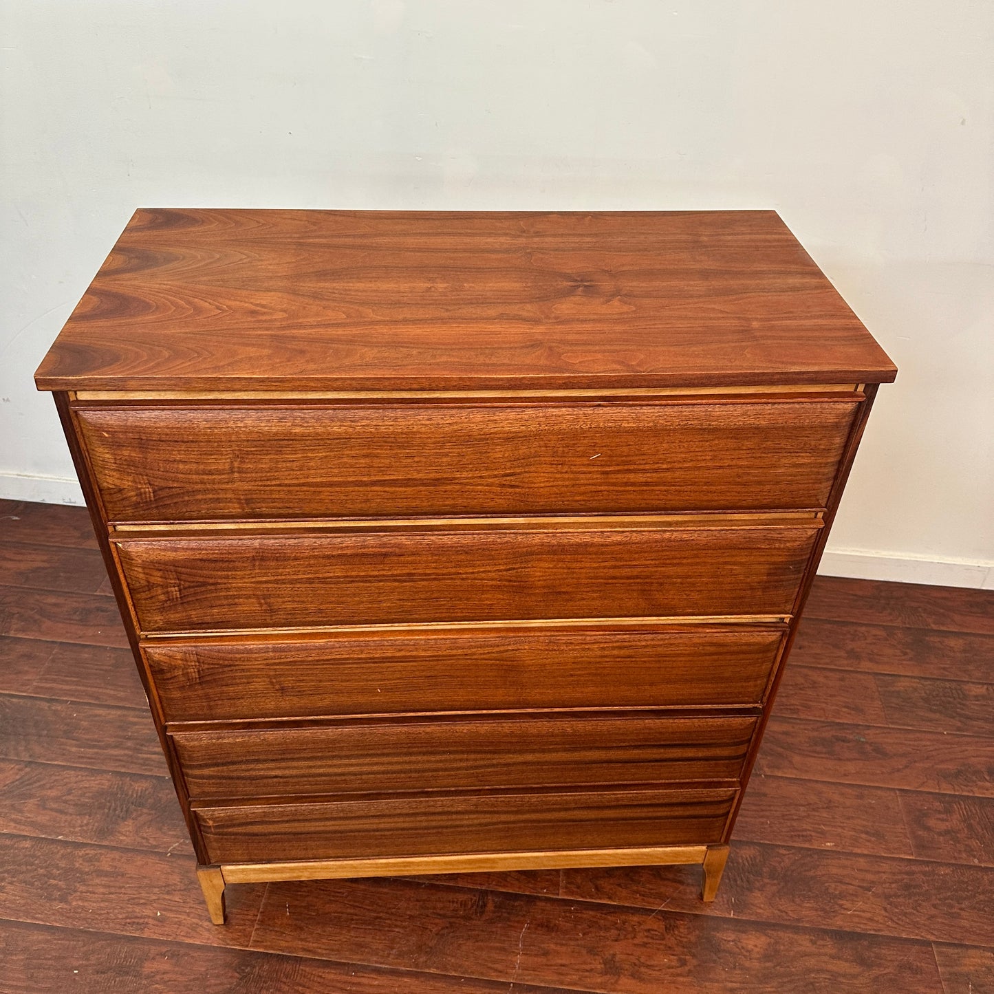 Vintage Walnut Five Drawers Highboy Dresser