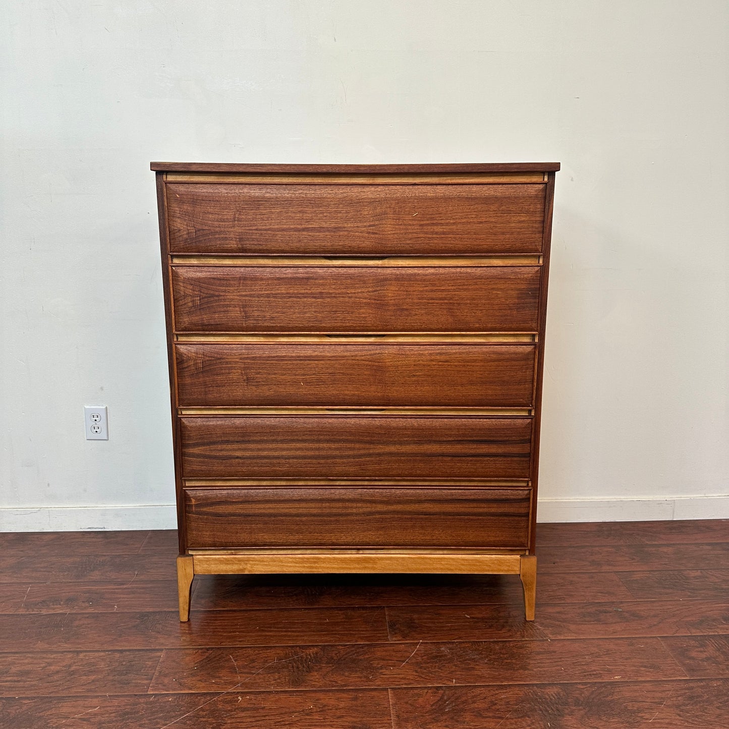 Vintage Walnut Five Drawers Highboy Dresser