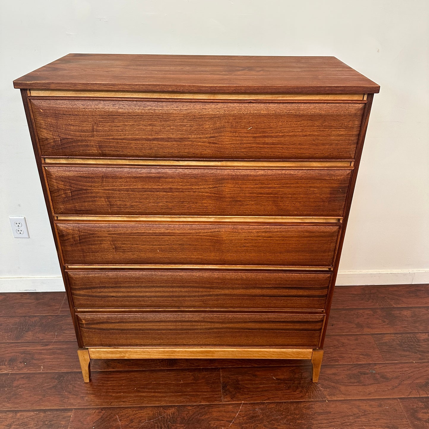 Vintage Walnut Five Drawers Highboy Dresser