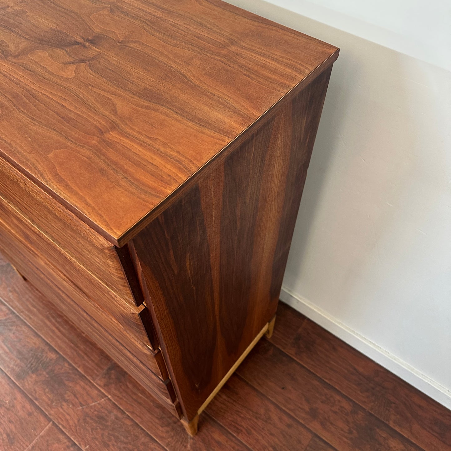 Vintage Walnut Five Drawers Highboy Dresser