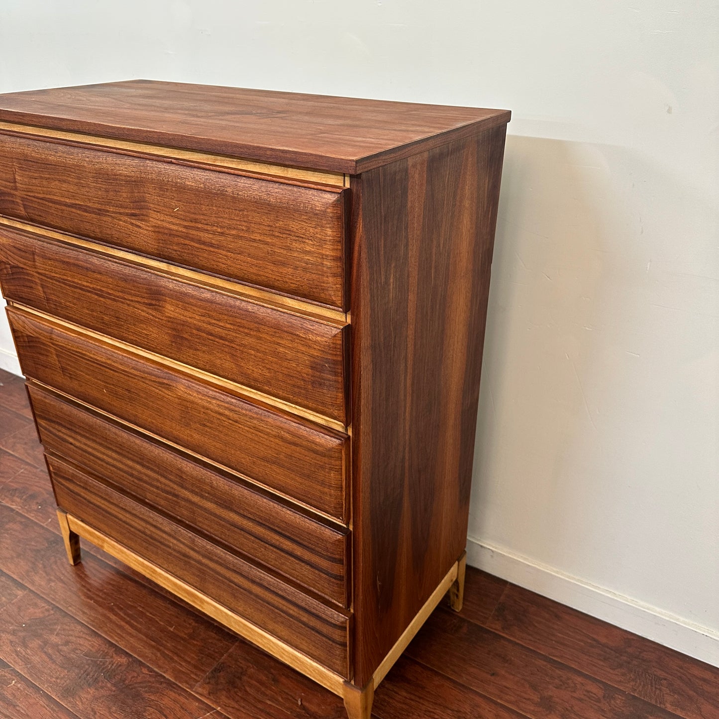 Vintage Walnut Five Drawers Highboy Dresser