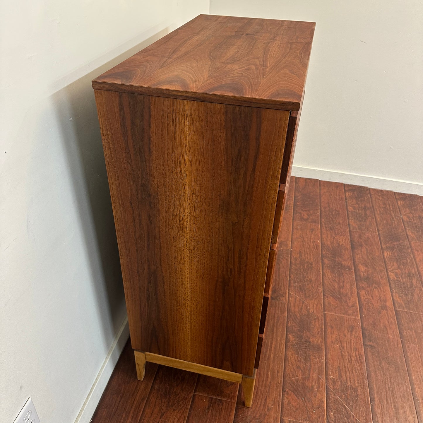 Vintage Walnut Five Drawers Highboy Dresser