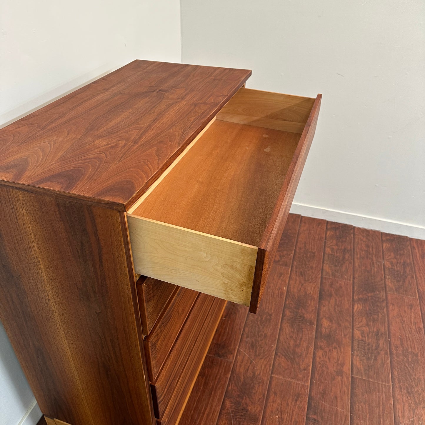 Vintage Walnut Five Drawers Highboy Dresser