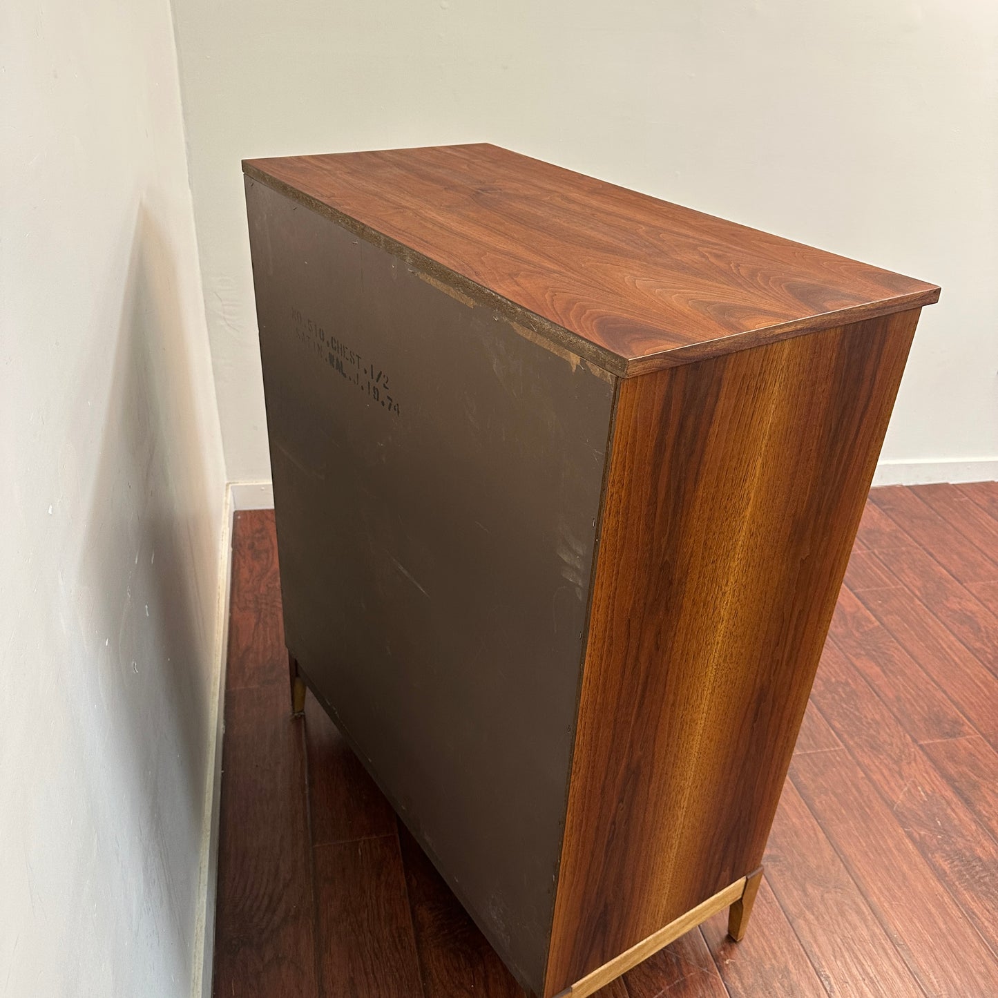 Vintage Walnut Five Drawers Highboy Dresser