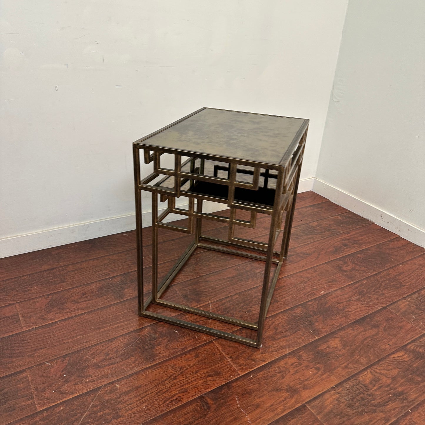 Greek Key Design Mirrored Glass Nesting Tables