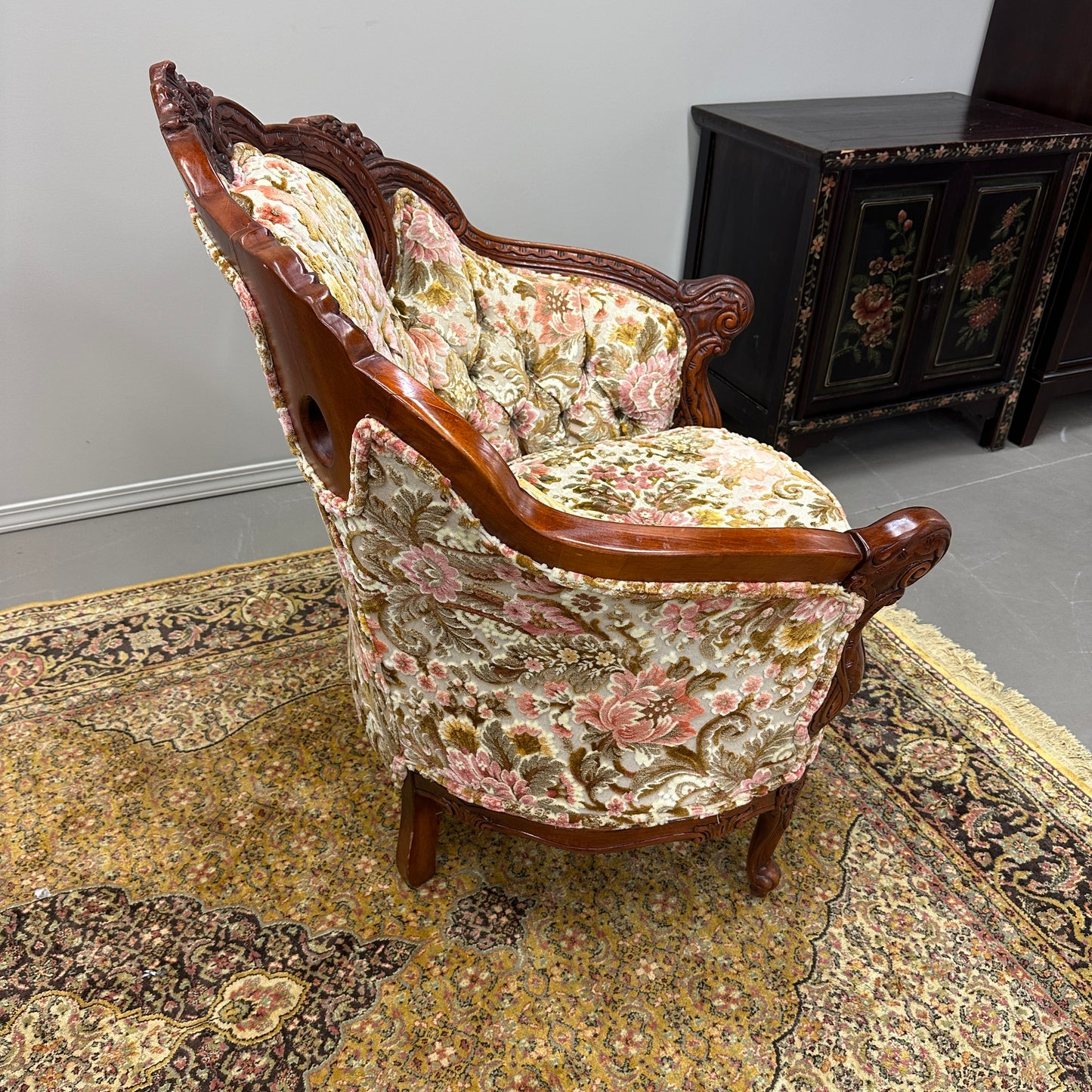 French Victorian-Style Floral Accent Chair