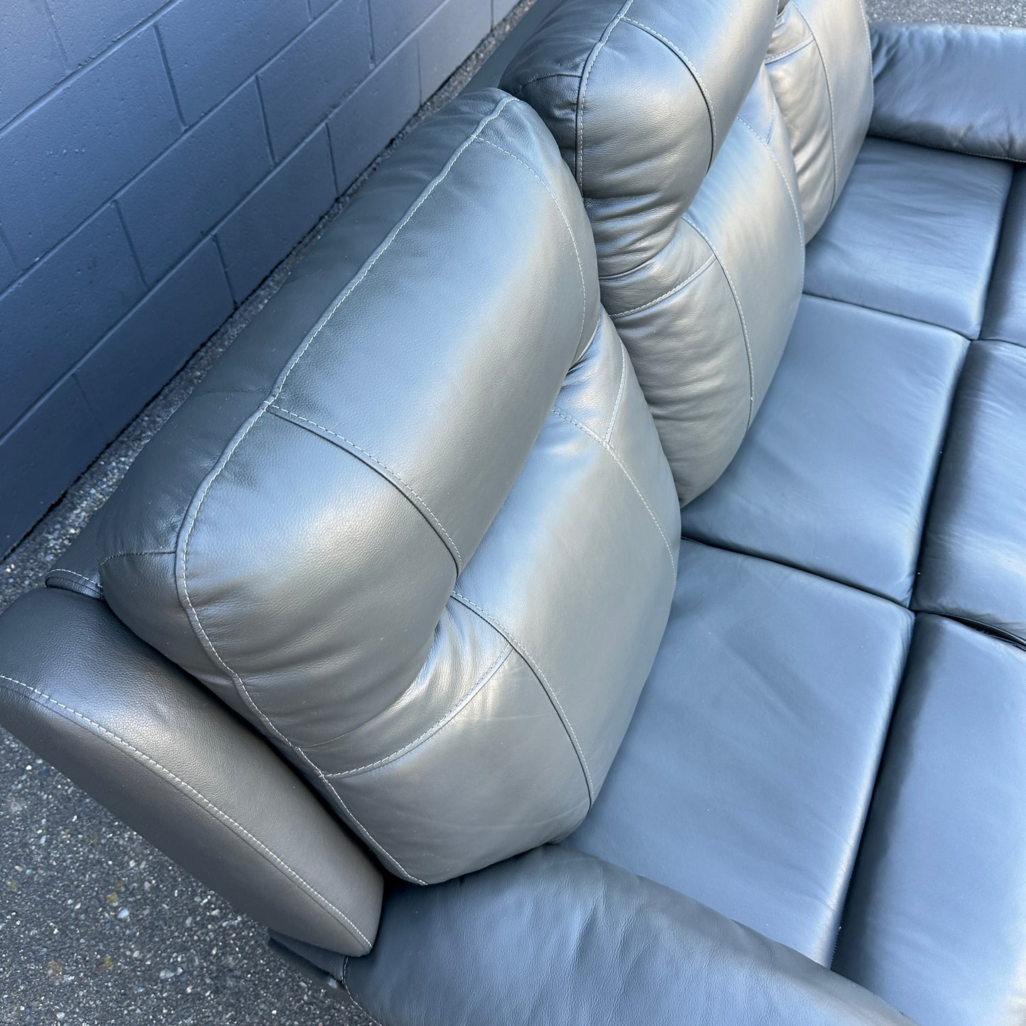 Grey Leather Power Recliner Sofa