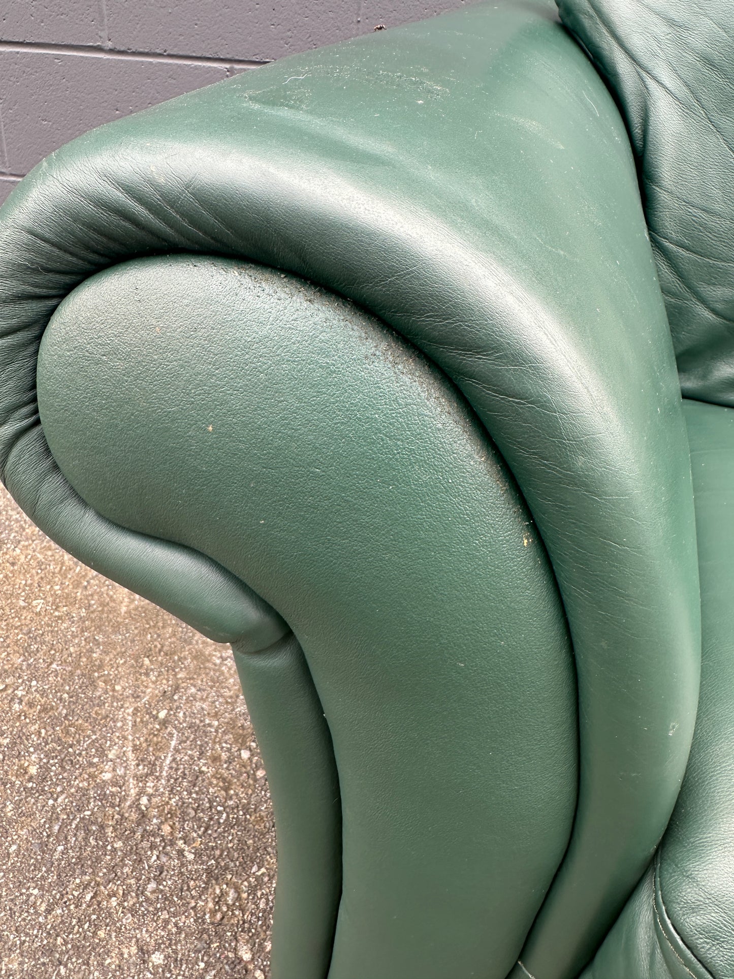 Dark Green Leather Love Seat