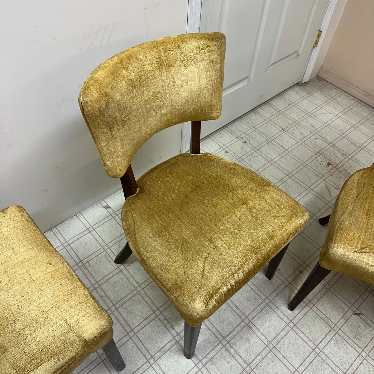 6 Yellow Velvet Vintage Dining Chairs