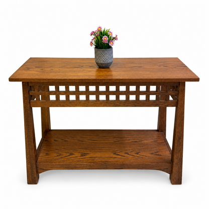 Solid Oak Console Table on white background