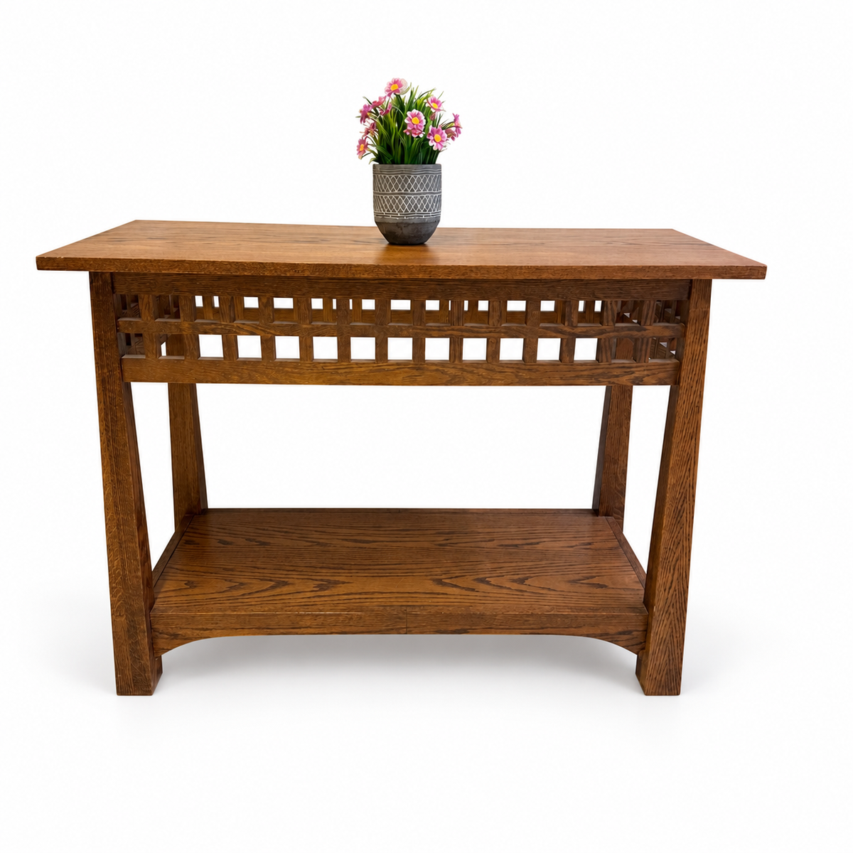Solid Oak Console Table on white background