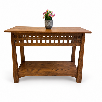 Solid Oak Console Table on white background