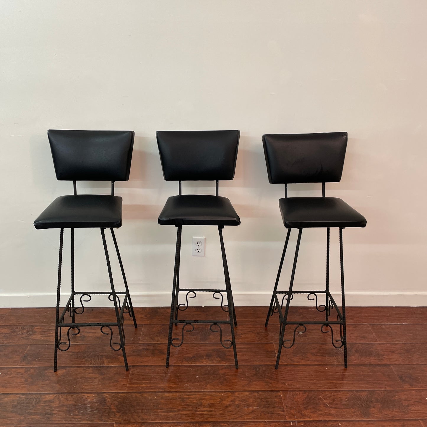 Rustic Vintage Iron Black Bar Chairs (set of 3)