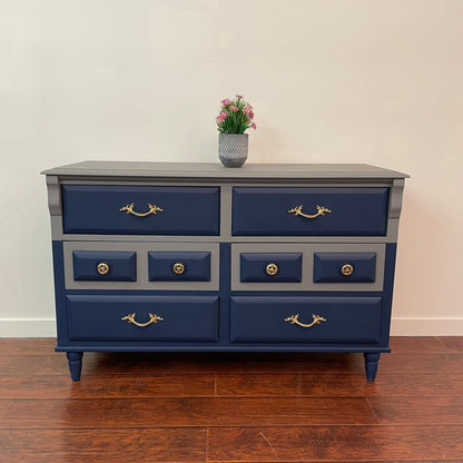 Vintage Grey & Blue 6 Drawers Dresser