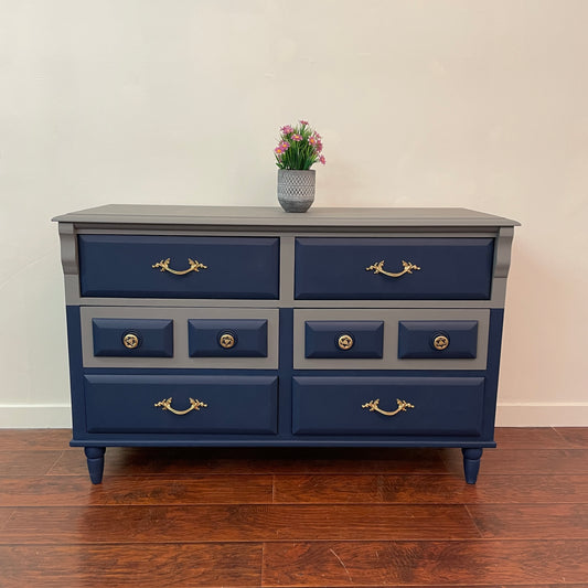 Vintage Grey & Blue 6 Drawers Dresser