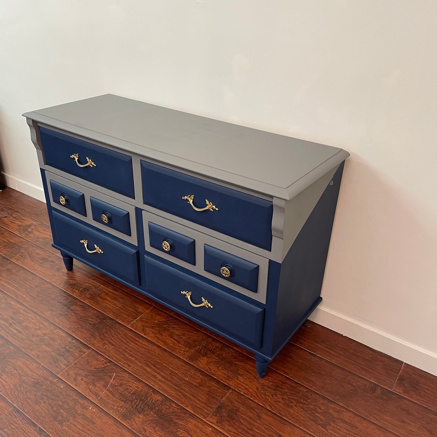 Vintage Grey & Blue 6 Drawers Dresser