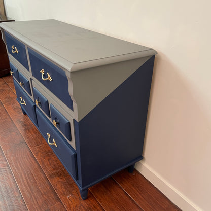 Vintage Grey & Blue 6 Drawers Dresser