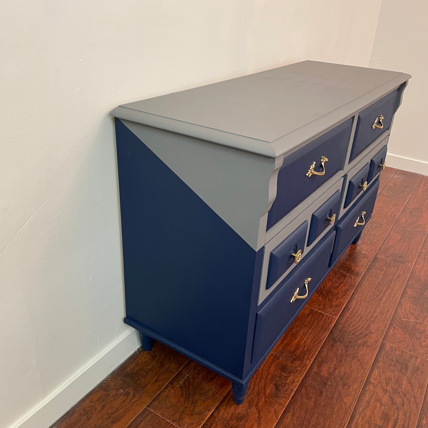 Vintage Grey & Blue 6 Drawers Dresser