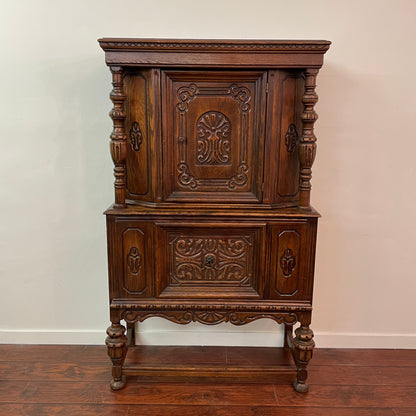 Jacobean Style 1920s Oak Renaissance Cabinet