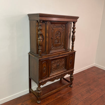 Jacobean Style 1920s Oak Renaissance Cabinet