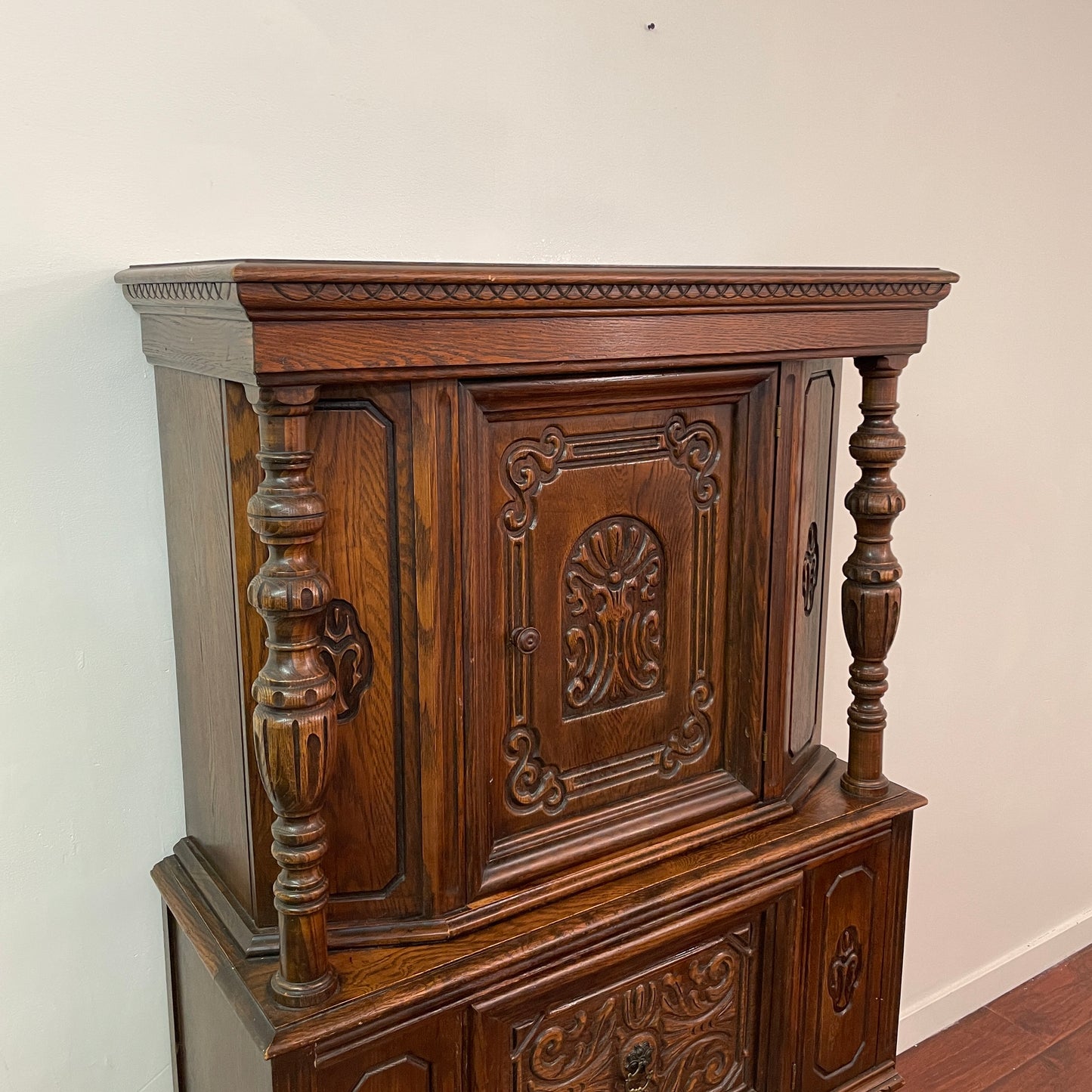 Jacobean Style 1920s Oak Renaissance Cabinet